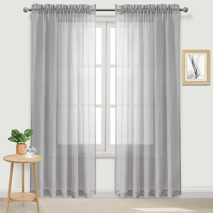 DWCN Grey Sheer Curtains Semi Transparent Voile Rod Pocket Curtains by DWCN