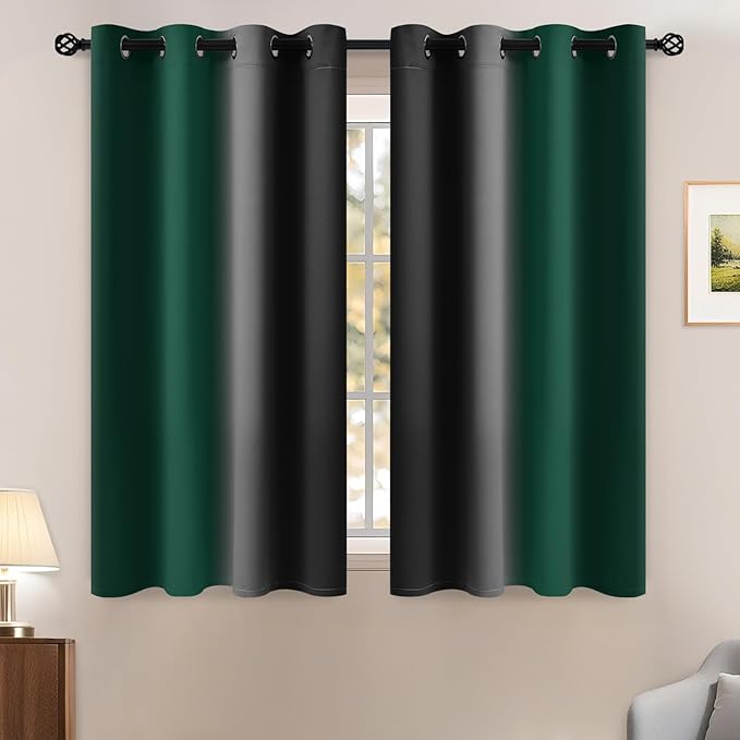 Yakamok Blackout Ombre Dark Green and Black Curtains-Gradient Room Darkening by Yakamok