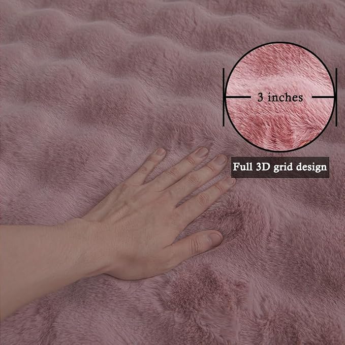 Pink Rabbit Plush Rug 8'x10', Fluffy Faux Fur Shaggy Area Rug - Image 8