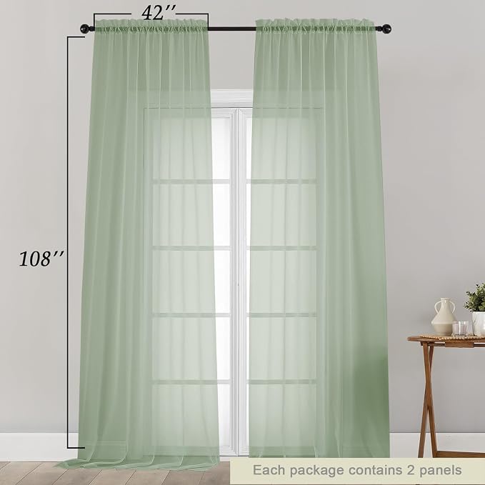 Extra Long Sheer Sage Green Curtains - Image 2