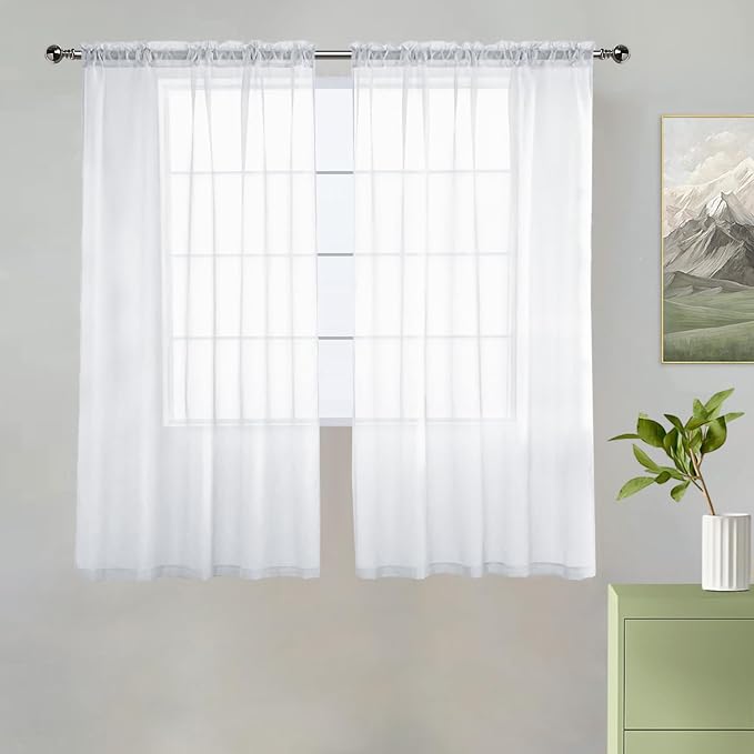 youleyar Solid Sheer Rod Pocket Curtain Voile Draperies 2 Panels White Beige by Youleyar