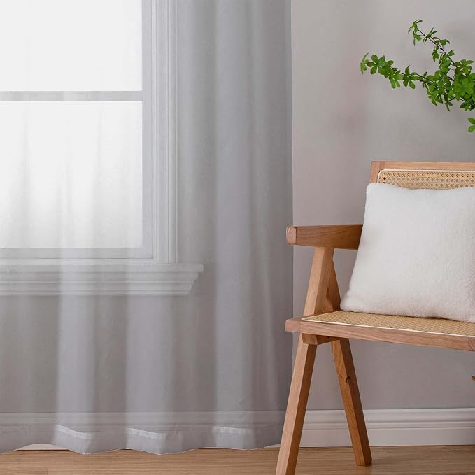 Sheer Light Grey Curtains for Bedroom Living Room 63 Inch Length 2 Panels - Image 9