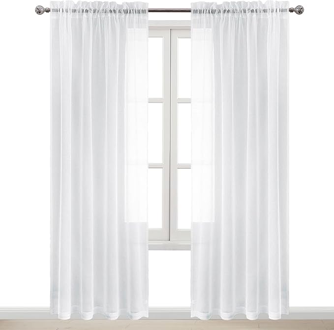 DWCN White Sheer Curtains 102 inches Long, Elegant Living Room Voile Window - Image 9