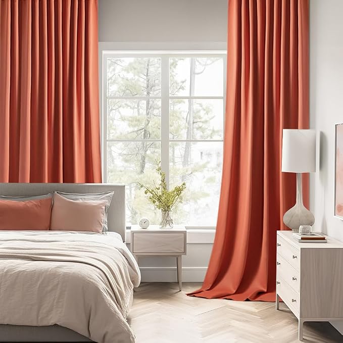MIULEE Back Tab Burnt Orange Blackout Curtains 96 Inch Long 2 Panels Set - Image 2