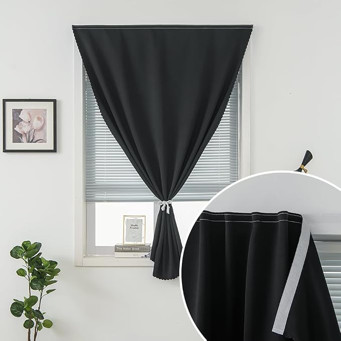 Thermal Blackout Curtains with Self Adhesive Tape No Rod No Drill Easy Install - Image 6