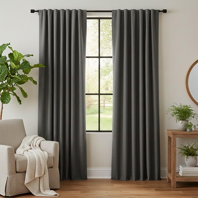 RYB HOME Grey Linen 100% Blackout Curtains by RYBHOME