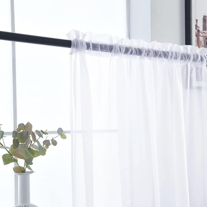 SpaceDresser Optical White Sheer Curtains 4 Panels Rod Pocket Semi-Sheer - Image 6