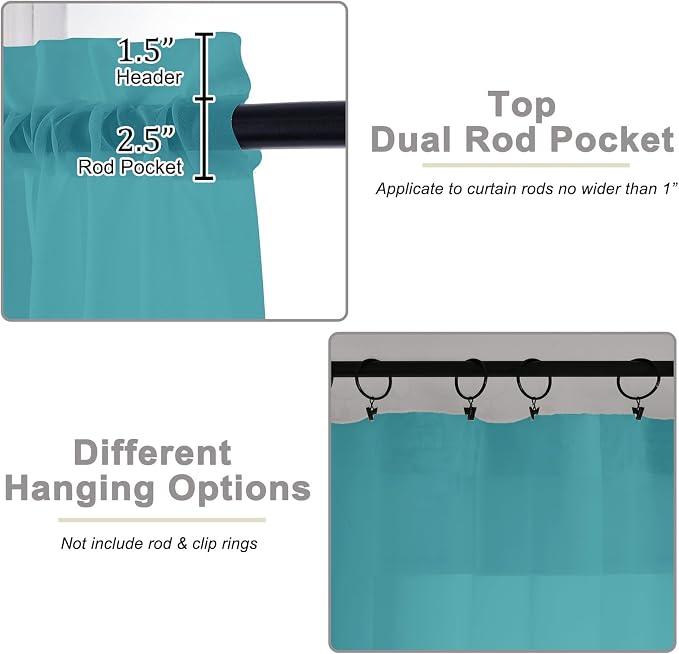 Turquoise Valances for Windows, Turquoise Sheer Curtains 14 Inch Length 2 Pack - Image 4
