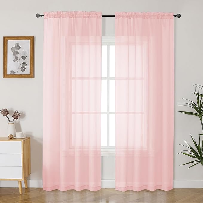 Gwine Blush Pink Sheer Curtains 84 Inches Long 2 Panels Set by Gwine