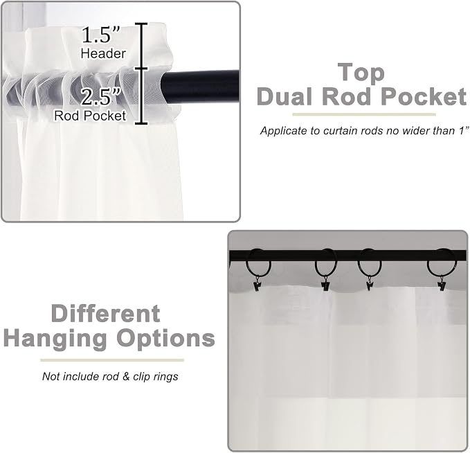 Ivory Sheer Curtains 84 Inches Long 2 Panels, Soft Airy Light Filtering Curtains - Image 4