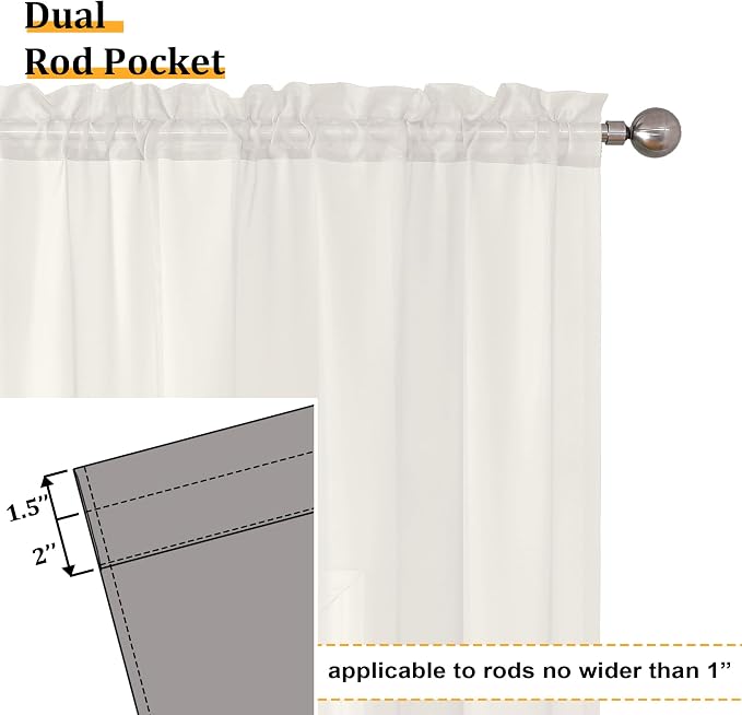 Aiyufeng Sheer Ivory Curtains 120 Inches Long, Extra Long Rod Pocket Solid - Image 3