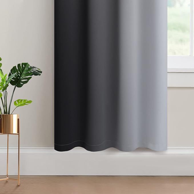 Yakamok 72 Inch Length Black and Greyish White Ombre Curtains, Light Blocking - Image 4