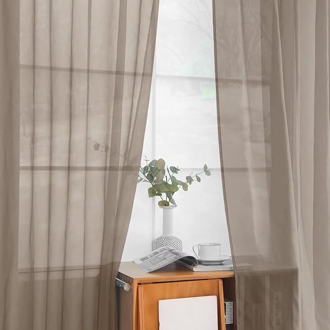 youleyar Solid Sheer Rod Pocket Curtain Voile Draperies 2 Panels White Beige - Image 8