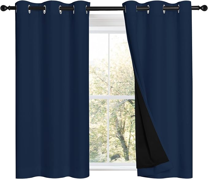 NICETOWN Navy 100% Blackout Curtains 45 inch Long 2 Panels Set, Thermal by NICETOWN