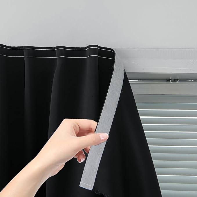 Blackout Curtains with Self Adhesive Tape No Rod No Drill Easy Install Window by Sovtfides