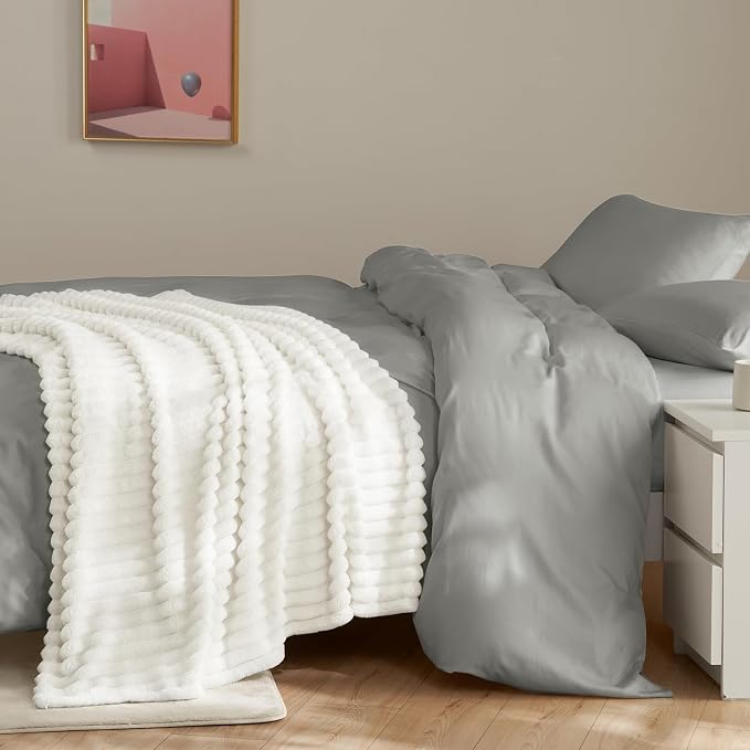 HIMEET Off White Ribbed King Size Blanket - Image 8