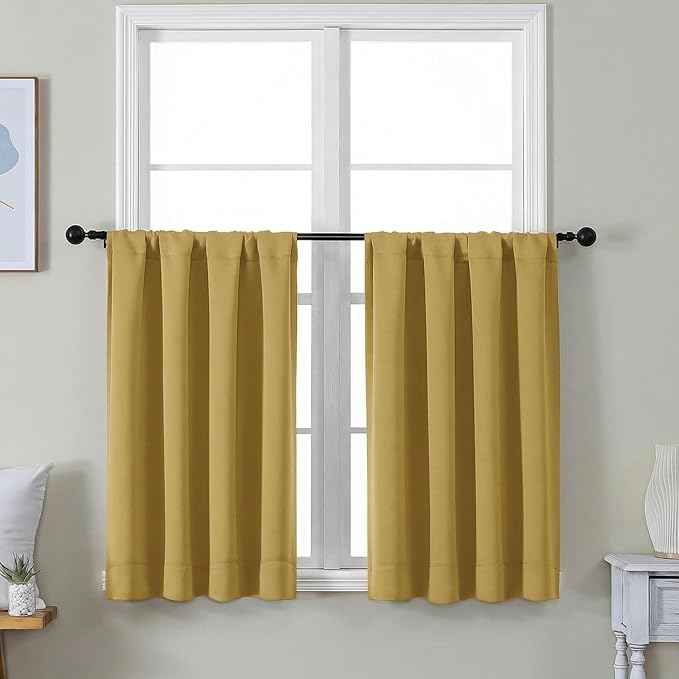 Simplebrand Ava Bright Gold Short 36 Inches Blackout Curtain 2 Panels Set by Simplebrand