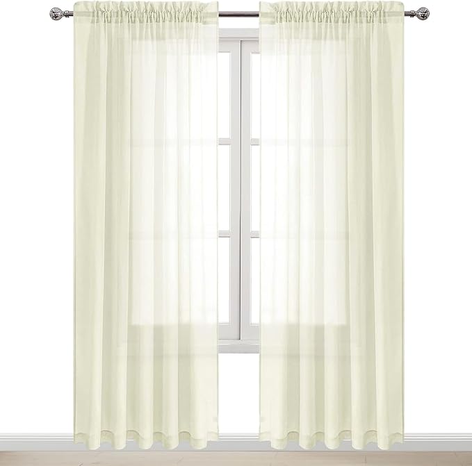DWCN Ivory Sheer Curtains Semi Transparent Voile Rod Pocket Curtains - Image 9