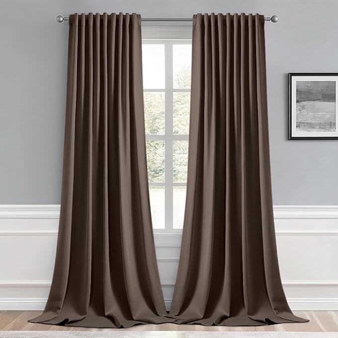 MIULEE Chocolate Brown Back Tab Blackout Curtains 102 Inch Long 2 Panels Set by MIULEE