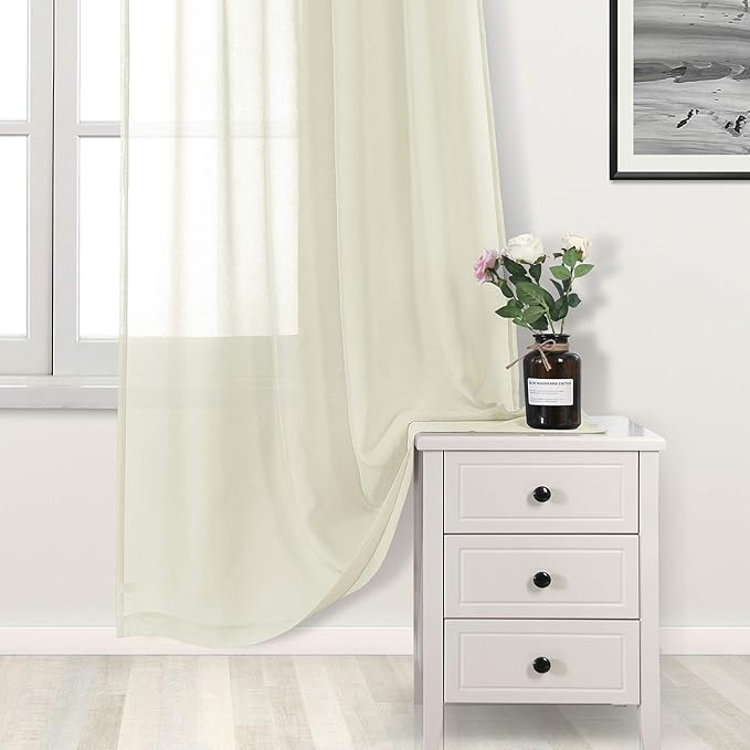 DWCN Ivory Sheer Curtains Semi Transparent Voile Rod Pocket Curtains - Image 3