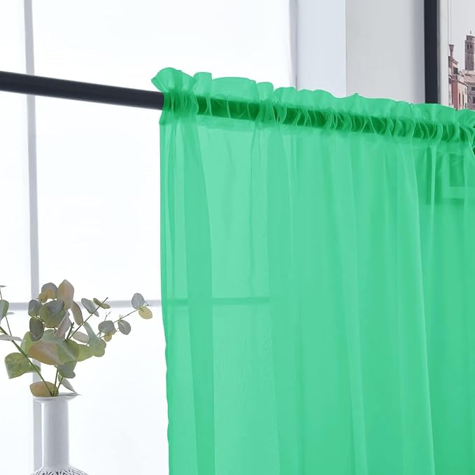 SpaceDresser Basic Rod Pocket Sheer Voile Window Curtain Panels Grass Green 1 - Image 5