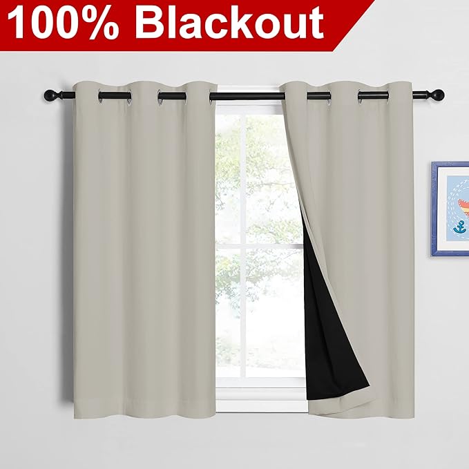 NICETOWN Natural 100% Blackout Curtains 45 inches Long, 2 Thick Layers - Image 2