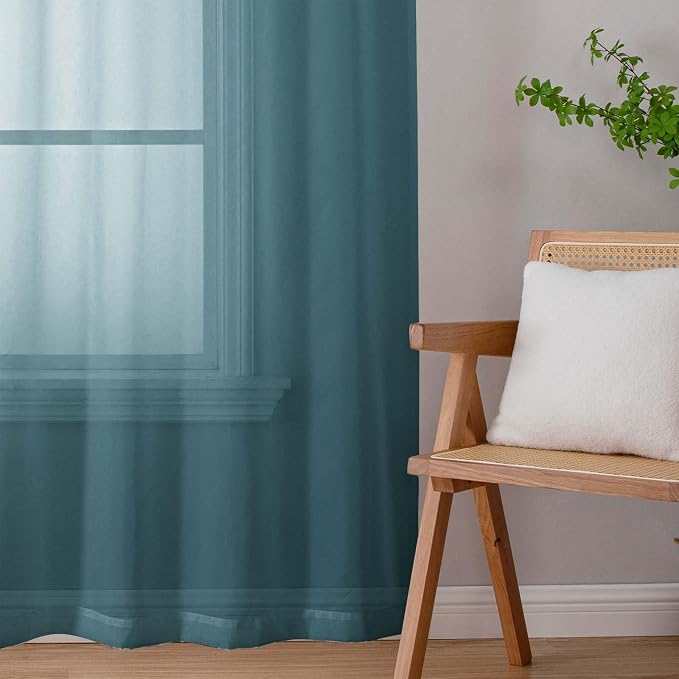 Sheer Dusty Blue Curtains for Bedroom Living Room 54 Inch Length 2 Panels Set - Image 9