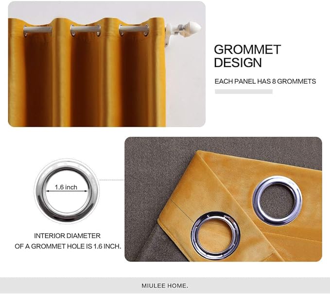 MIULEE 2 Panels Blackout Velvet Curtains Solid Soft Grommet Mustard Yellow - Image 2