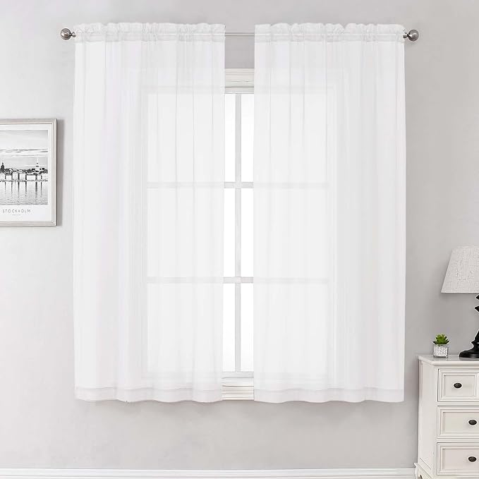 Lecloud White Sheer Curtains 68 Inch Length 2 Pcs, Voile Dual Rod Pocket Living by Lecloud