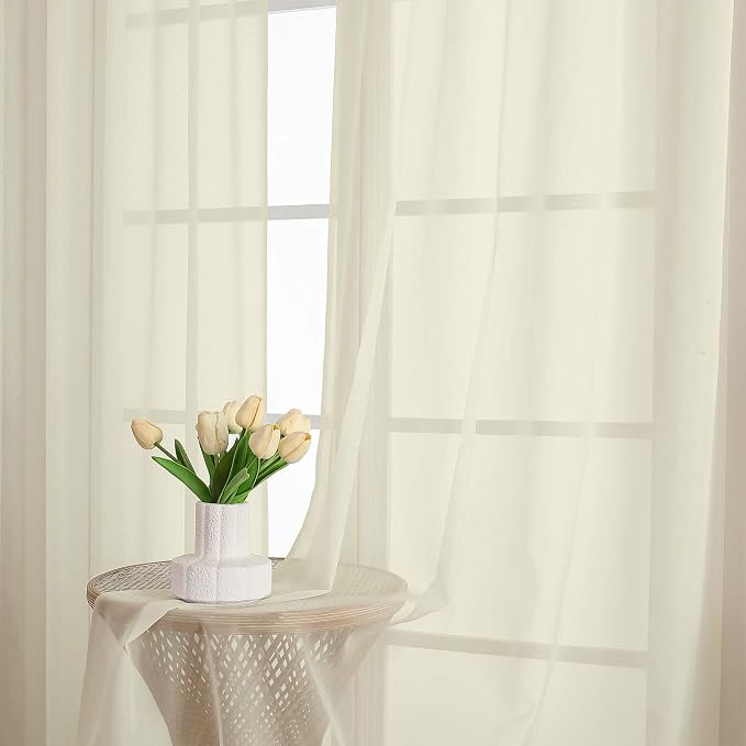 OWENIE Extra Long Cream Sheer Curtains 96 Inches Long 2 Panels Set, Soft - Image 6