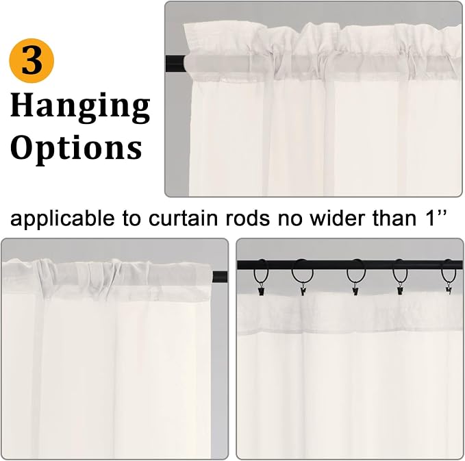 Gwine Extra Long Ivory Sheer Curtains 120 Inches Long 2 Panels Set, Voile Light - Image 4