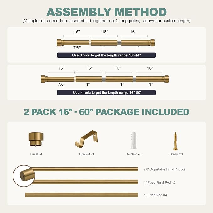 Lootkell 2 Pack Warm Gold Curtain Rods - Image 9