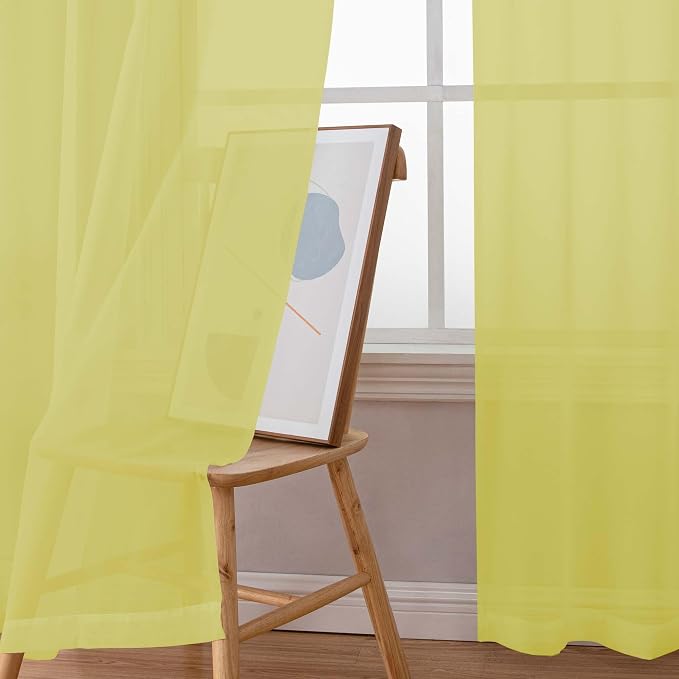 Chyhomenyc Sheer Lemon Curtains 90 inches Long 2 Panels, Light Filtering Soft - Image 6