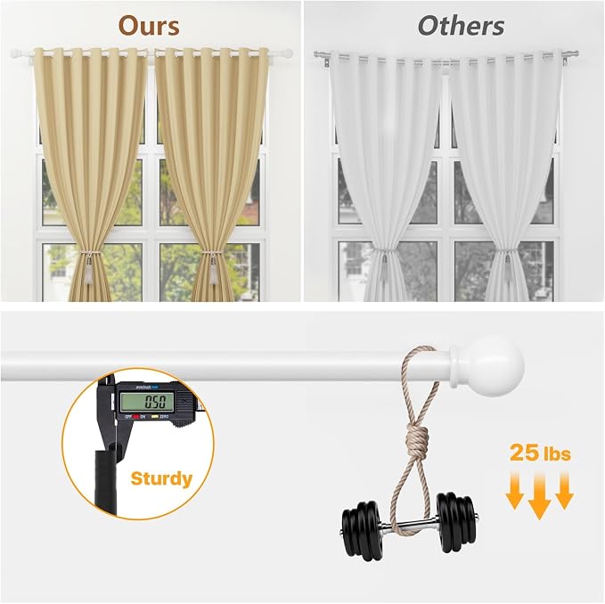 White Curtain Rods for Windows 48 to 88, Heavy Duty 5/8 Diameter Drape Rod Set - Image 4