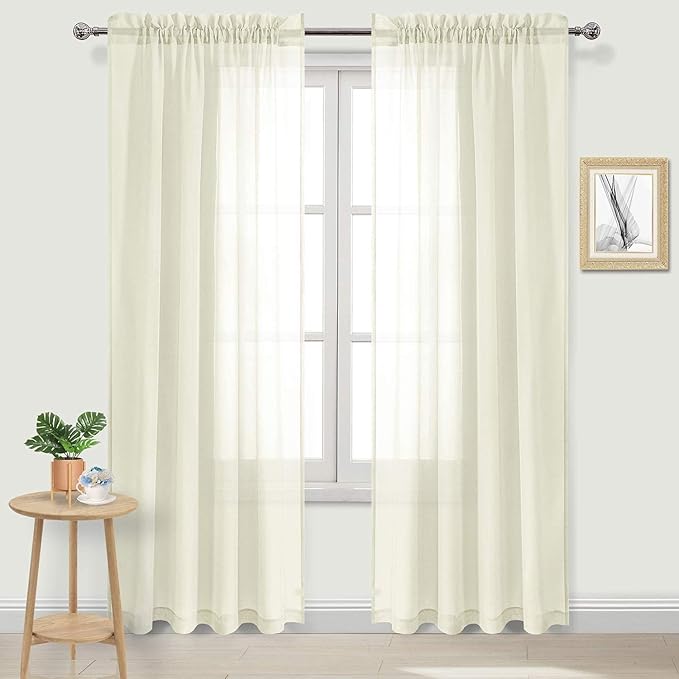 DWCN Ivory Sheer Curtains Semi Transparent Voile Rod Pocket Curtains by DWCN