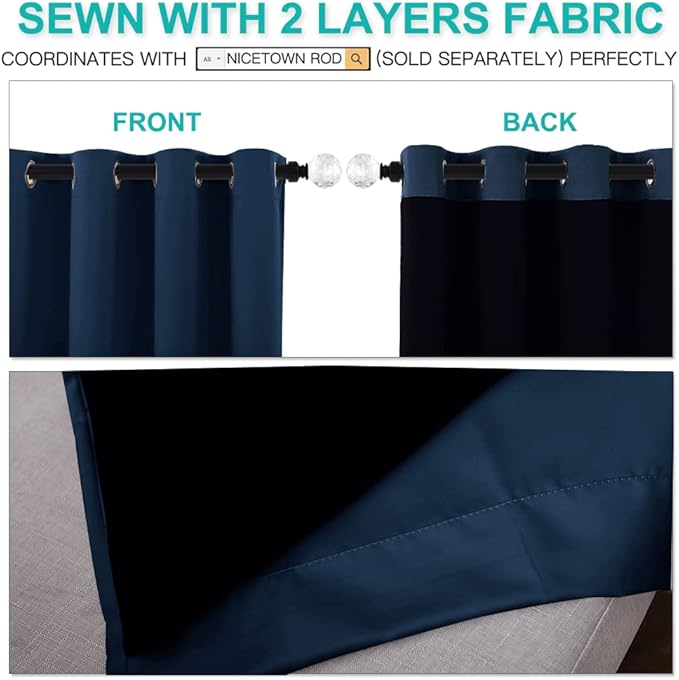NICETOWN 100% Blackout Curtain Panels, Thermal Insulated Black Liner Curtains - Image 4
