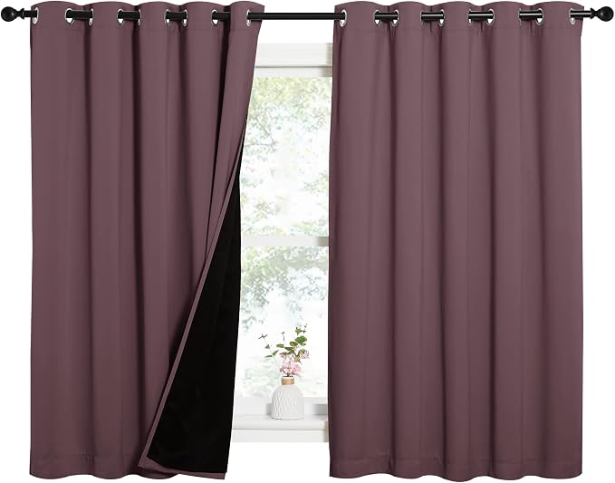 NICETOWN Dry Rose 100% Blackout Lined Curtains, 2 Thick Layers Completely - Image 2