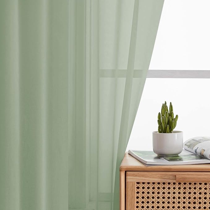 Kitchen Curtains 24 Inch Length Tier 2 Pieces, Sage Green Sheer Curtain Solid - Image 7