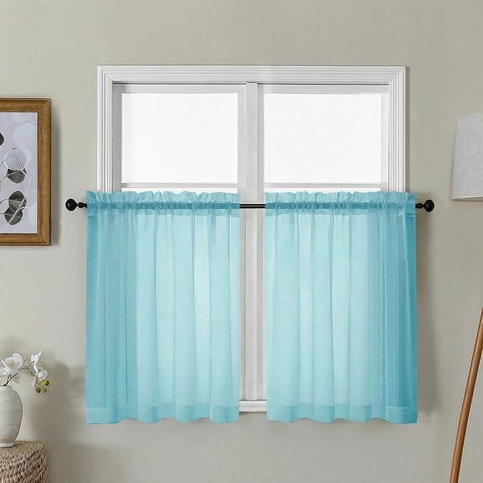 Gwine Short Kitchen Sheer Curtains 30 Inch Length by Gwine