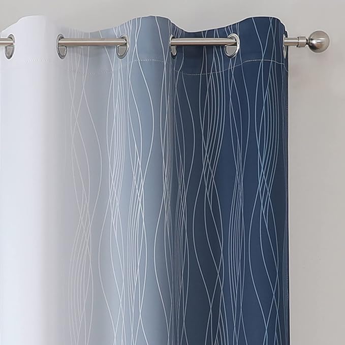 Estelar Textiler Navy Blue and Greyish White Blackout Curtains 54 Inch Length - Image 4