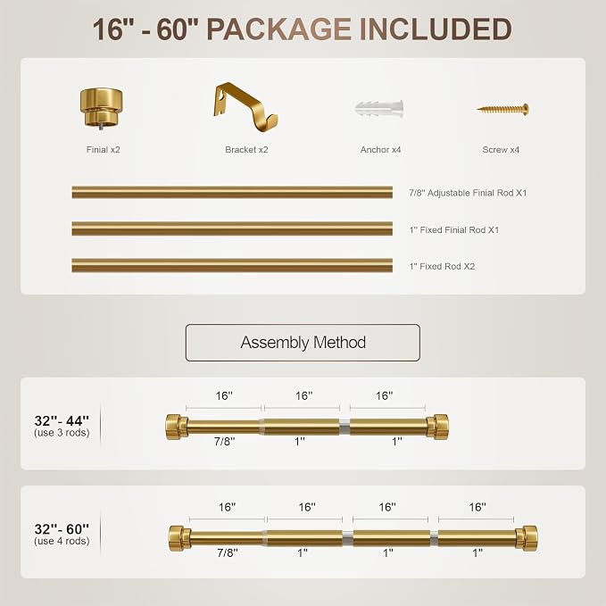 Lootkell Gold Curtain Rods for Windows 28 to 48 Adjustable Modern Curtain Rod 1 - Image 9