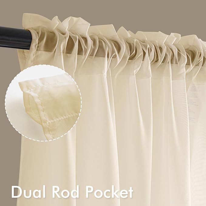 MIULEE Butter Cream Sheer Curtains 84 Inches Long, 4 Panels Set, Rod Pocket - Image 2