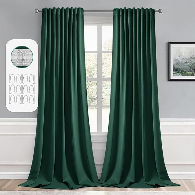 MIULEE Christmas Hunter Green Back Tab Blackout Curtain 96 Inch Long 2 Panels by MIULEE