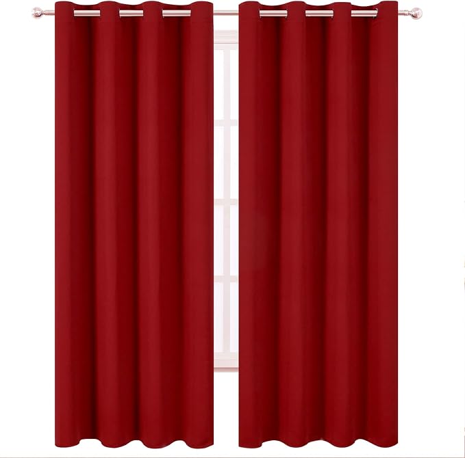 LEMOMO Blackout Curtains 52 x 90 Inch Long Red Curtains Set of 2 Panels Room - Image 2