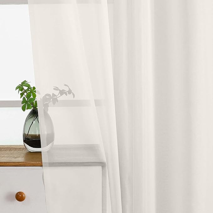 Ivory Window Sheer Curtains 54 inch Length, Soft Airy Light Filtering Sheer - Image 5