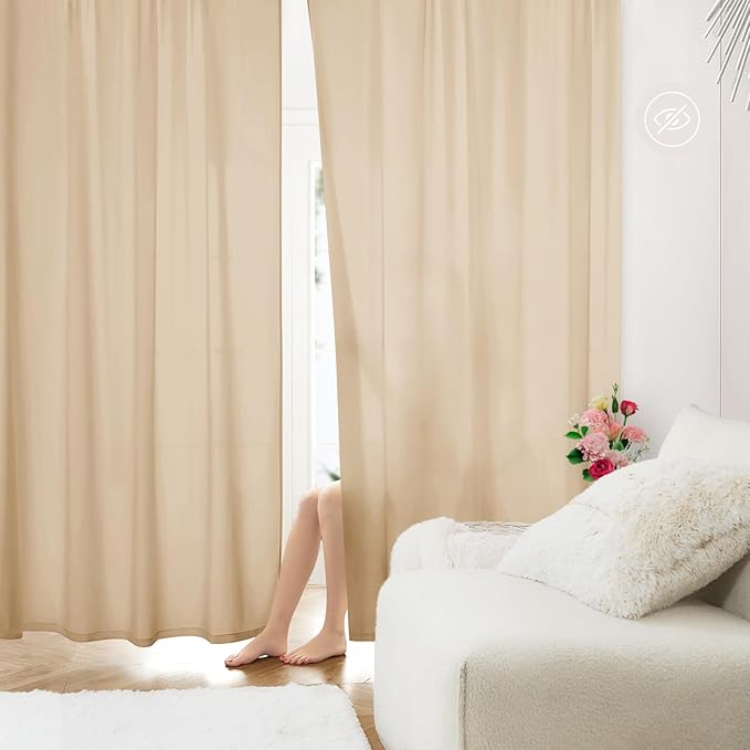 HOMEIDEAS Non-See-Through Beige Privacy Sheer Curtains, 52 X 63 Inches Long 2 by HOMEIDEAS