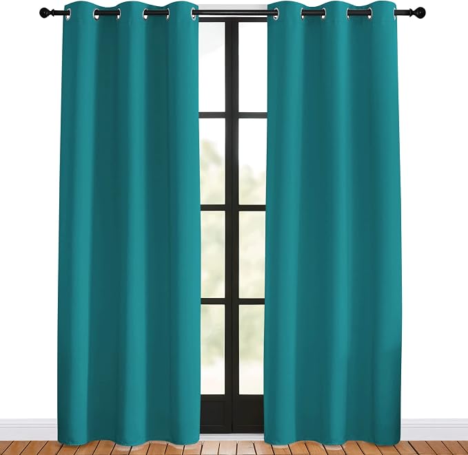 NICETOWN Room Darkening Curtains 80 inch Length 2 Panels, Peacock Teal - Image 2