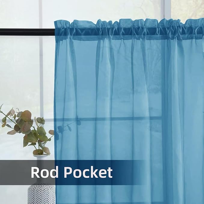 youleyar Solid Sheer Rod Pocket Curtain Voile Draperies 2 Panels White Beige - Image 3