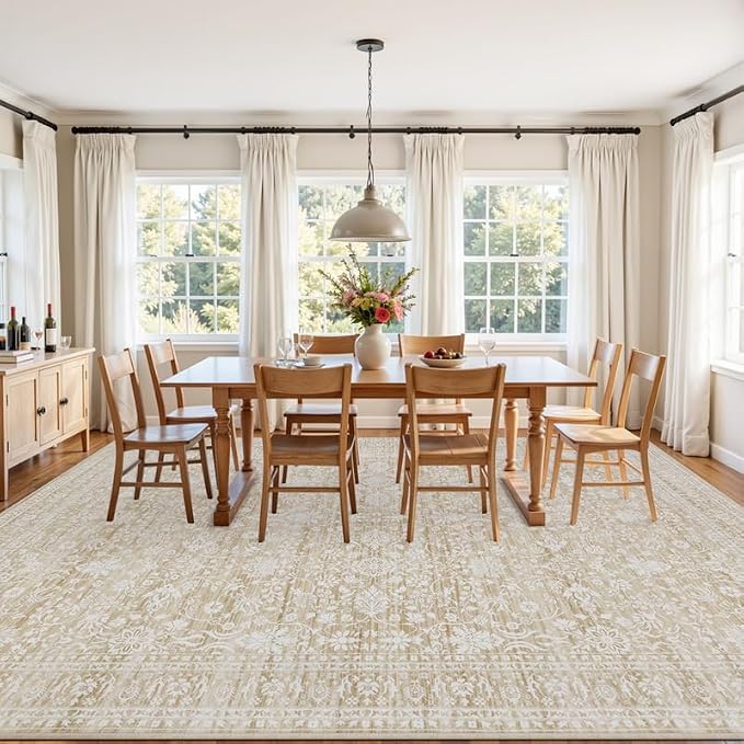 8x10 Area Rugs Living Room: Bedroom Washable Carpet Natural Beige | Large - Image 3