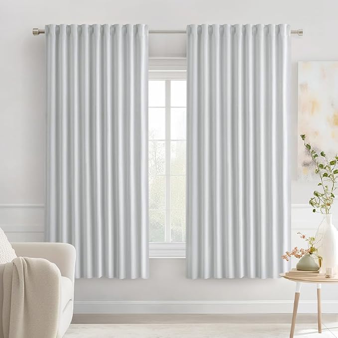 MIULEE Greyish White Back Tab Blackout Curtains 63 Inches Long 2 Panels Set by MIULEE